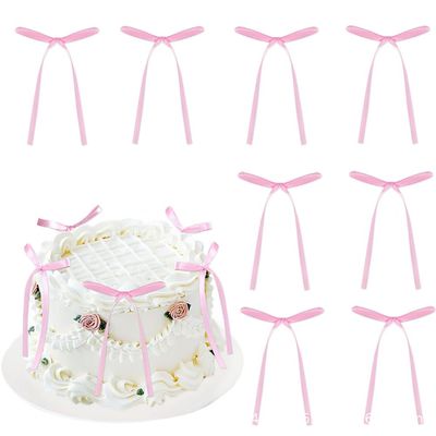 20Pcs Bowknot Cake Toppers Bow Christmas Cake Decorations Picks Baby Shower Cake Decorations for Kids Birthday Wedding Party Wedding Anniversary Supplies (Pink)