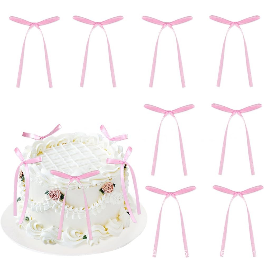 20Pcs Bowknot Cake Toppers Bow Christmas Cake Decorations Picks Baby Shower Cake Decorations for Kids Birthday Wedding Party Wedding Anniversary Supplies (Pink)