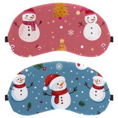 2 Piece Sleep Mask for Side Sleeper Men Women, Merry Christmas Snowman Snowflake Light Blocking Eye Mask Cover Eyeshade with Adjustable Strap, Night Blindfold