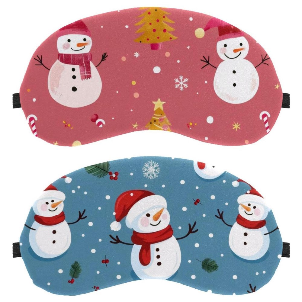 2 Piece Sleep Mask for Side Sleeper Men Women, Merry Christmas Snowman Snowflake Light Blocking Eye Mask Cover Eyeshade with Adjustable Strap, Night Blindfold