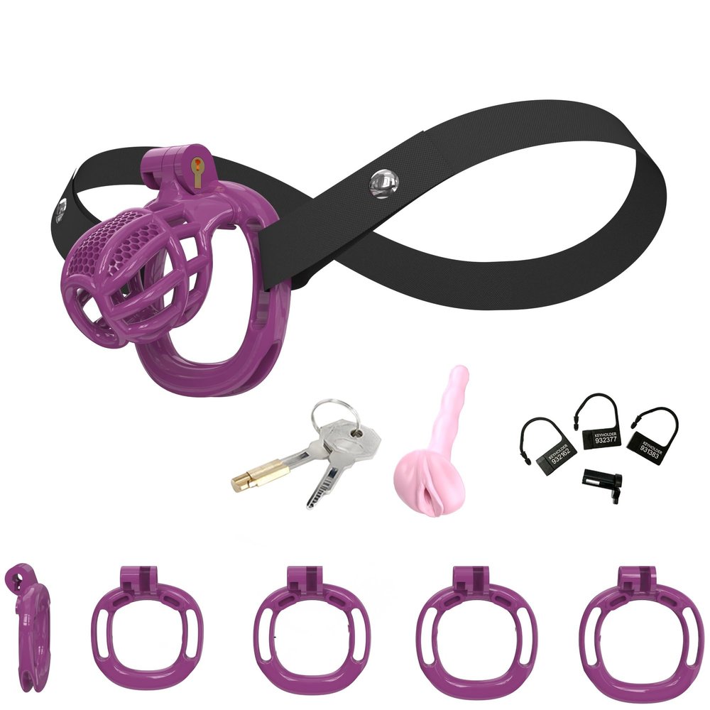 5 Different Sizes of Men's Honeycomb Breathable cage with an Elasticated belt-UKRB43 (Purple, D4)