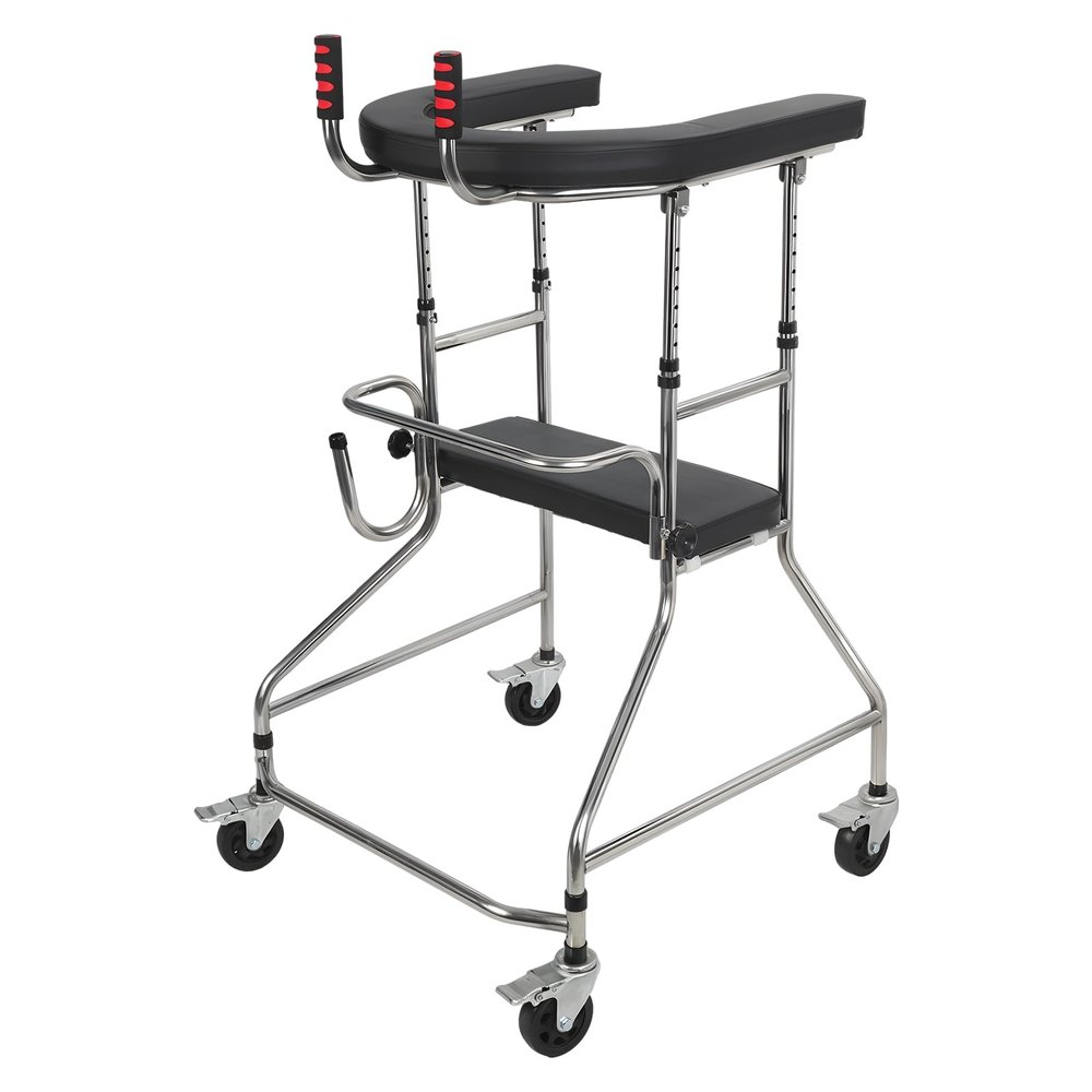 tinysiry Upright Walkers for Seniors, Stand Up Bariatric Walker with Armrest Pad, Adjustable Rolling Mobility Aid, 4-Wheel Support Frame 220lbs Capacity, Standing Walker for Disabled Rehabilitation B