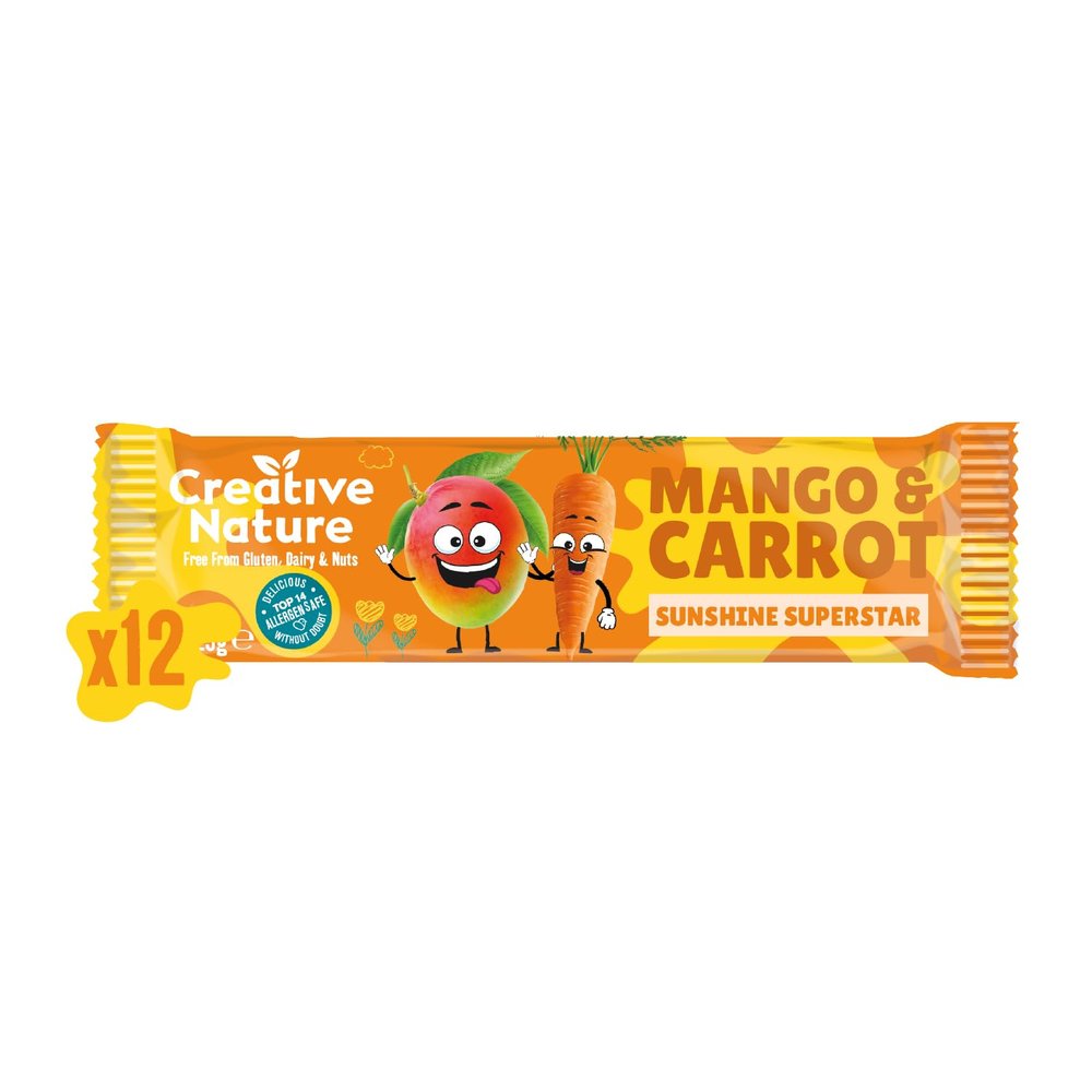Creative Nature Snack Bars | Mango & Carrot Flavour | Gluten Free | Oat and Fruit | Healthy Kids Snack Bar, Lunchbox Snacks | Top 14 Allergen Free |12 Bars x 25g
