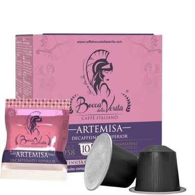 BOCCA DELLA VERITA - Box of 10 ARTEMISA Descafeinado Italian coffee capsules, Capsules compatible with the Nespresso coffee machine, 100% Made in Italy
