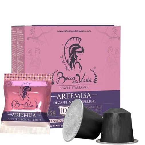 BOCCA DELLA VERITA - Box of 10 ARTEMISA Descafeinado Italian coffee capsules, Capsules compatible with the Nespresso coffee machine, 100% Made in Italy