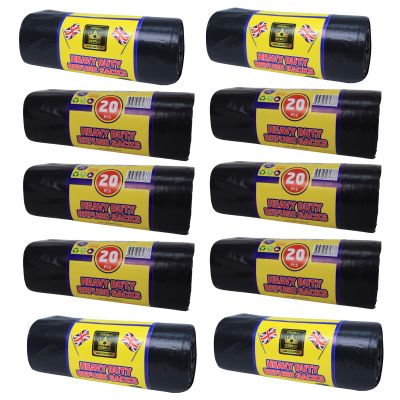 200 Heavy Duty Bin Bags 75L Extra Strong Black Refuse Sacks 10 Rolls of 20 Leak-Proof Liners for Home, Office, Garden Waste