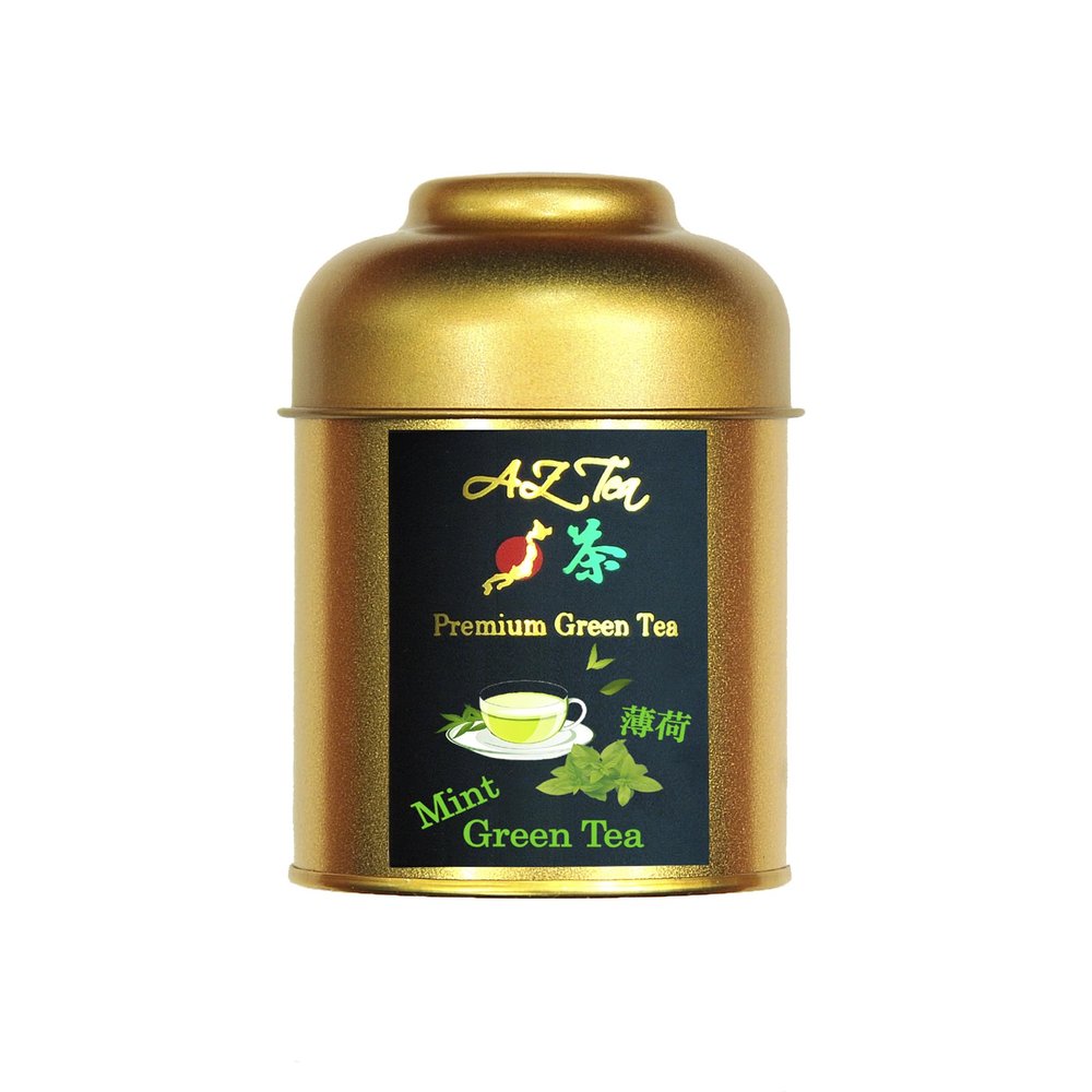 AZ Teas Mint Green Tea - Loose Leaf - Gold Caddy - Pesticide Free - Made of the Finest/Premium Quality Tea Leaves from Japan with Natural Ingredients (AZ Teas Premium Green Tea)