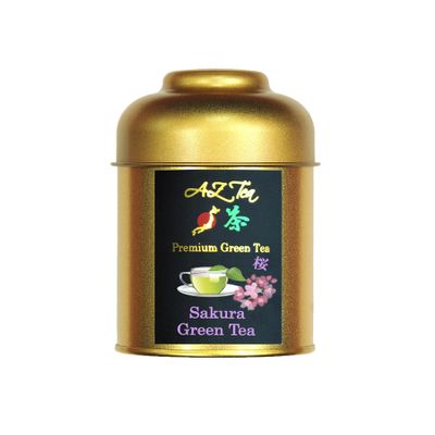 AZ Teas Sakura Green Tea - Loose Leaf - Gold Caddy - Pesticide Free - Made of the Finest/Premium Quality Tea Leaves from Japan with Natural Ingredients (Premium Green Tea)