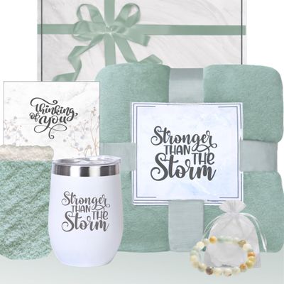 Cancer Care Package for Women with Blanket & Tumbler, Recovery Gift (Sage)