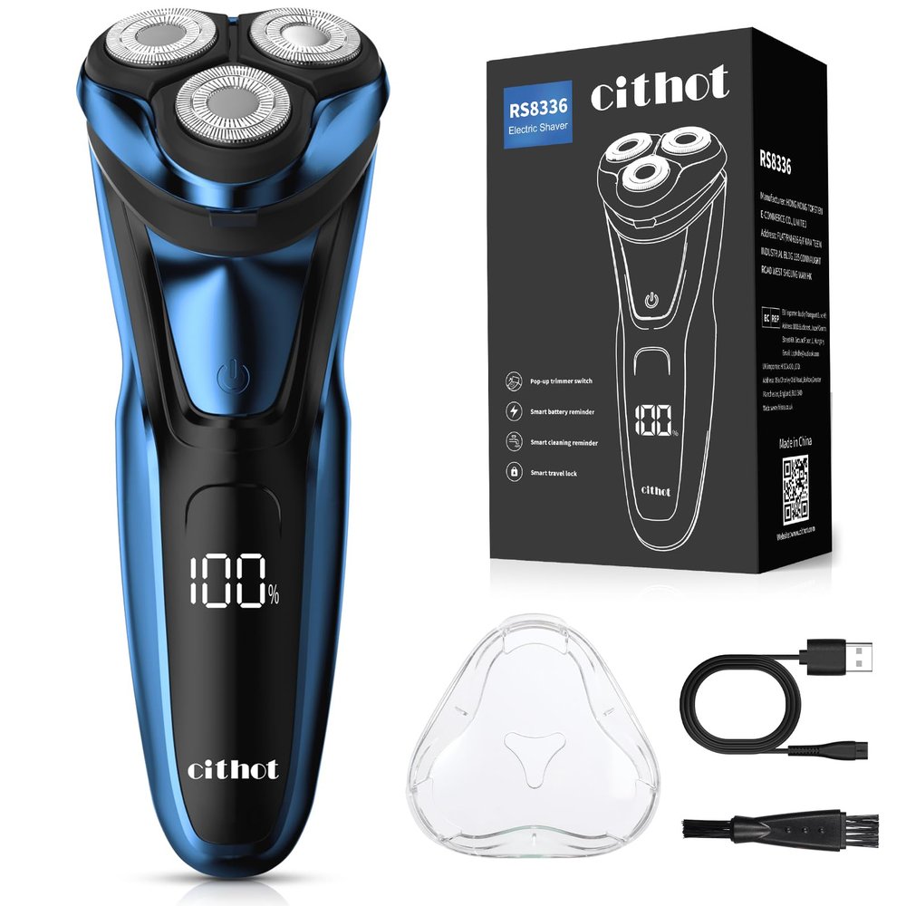 Electric Razor Shavers for Men Cordless Rechargeable with Pop-up Trimmer IPX7 Waterpfoof Travel Lock (17.7 * 10.4 * 6.6cm)