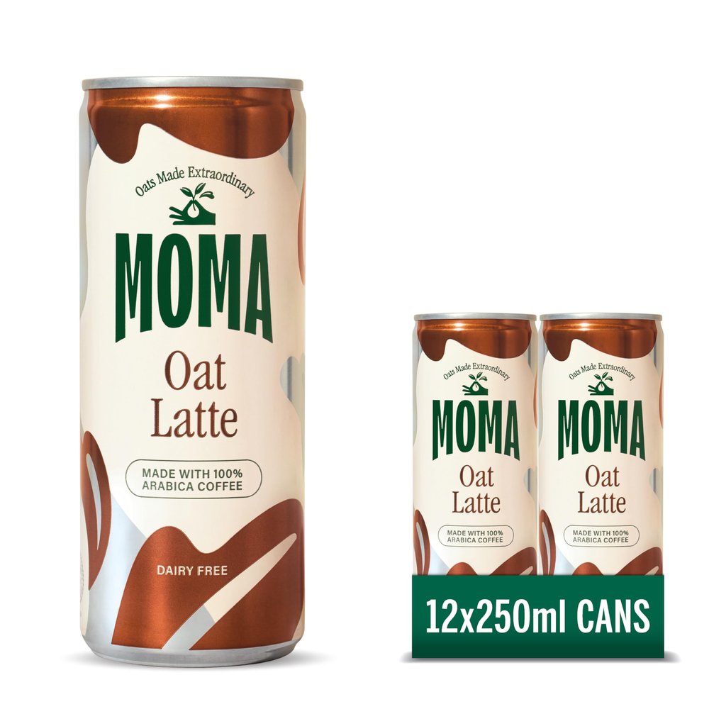 MOMA Iced Coffee Oat Latte, 12 x 250 ml Cans Multipack, Made with Oats & Arabica Beans, Preservative Free, Vegan, Dairy Free, Ready To Drink