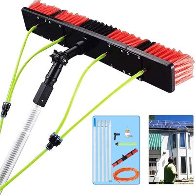 PUTHLLA Cleaning Brush Window Cleaning Pole, Water Fed Telescopic Brush With Squeegee, Water/Hose Fed Pole, Cleaning Photovoltaic And Solar Panels / 7M Rod / 50Cm Brush Head (50cm Brush 7m Pole)