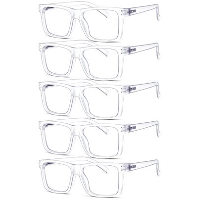 Eyekepper 5-pack Oversized Reading Glasses Square Large Frame Readers for Men and Women - Clear +1.25
