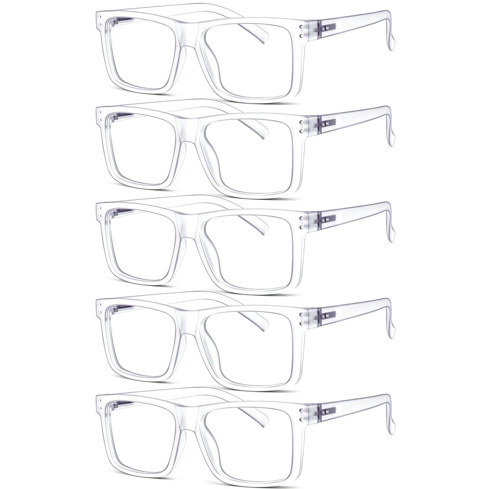 Eyekepper 5-pack Oversized Reading Glasses Square Large Frame Readers for Men and Women - Clear +1.25