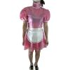 ASNAT Latex Cosplay Maid Dress Bubble Sleeved Short Sleeved with Apron -M-XL-Pink with White view 1