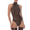 ASNAT Sexy Latex Women Rubber Catsuit Cosplay High Fork Swim Bodysuit Lingerie Handmade Jumpsuit-Transparent Black-XL view 1