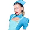 ASNAT Latex Pleated Dress Maid Outfit Cosplay Maid Uniform with Latex Apron-Sky Blue-M view 3