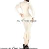 ASNAT White Sexy Latex Dress with Zippers At Back Puff Sleeves-Blue-Female XXL view 3