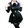 ASNAT Black and White Sexy Latex Dresses Turn Down Collar Zippers Back Rubber Bodycon Playsuit Without Stockings -Yellow with White-Female M view 1