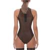 ASNAT Sexy Latex Women Rubber Catsuit Cosplay High Fork Swim Bodysuit Lingerie Handmade Jumpsuit-Transparent Black-L view 2