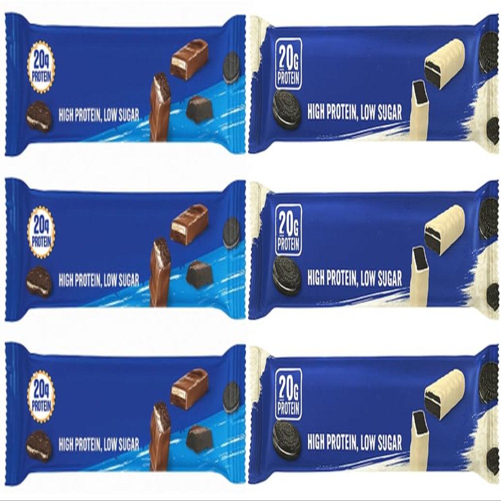 High Protein Chocolate Oreos Bar Bundle 6 x 60g Bars Low Sugar Protein Snack 3 x Chocolate Oreos, 3 x White Oreos Flavours Delicious Real Oreos Guilt Free Treat for Post-Workout.