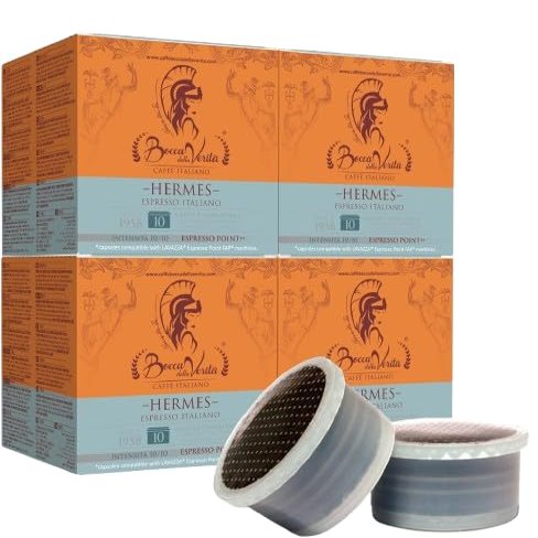 BOCCA DELLA VERITA Box of 40 Italian Coffee Capsules, HERMES Italian Espresso Flavor, FAP Compatible Capsules with Lavazza Espresso Point Coffee Machine, 100% Made in Italy