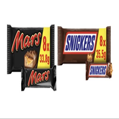 Mars and Snickers Chocolate Bars, Pack of 8 Bars (16 Total)