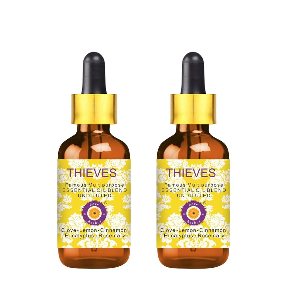 Deve Herbes Thieves Multipurpose Undiluted Essential Oil Blend with Two Glass Droppers (Pack of Two) 30ml X 2 (2 oz)