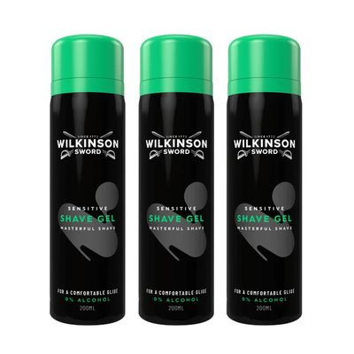 Wilkinson Sword Sensitive Shave Gel, 200ml, Pack of 3