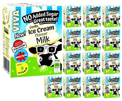 Viva Vanilla Ice Cream Flavoured Milk Drink, High in Protein, Vitamins & Calcium 200 ml (Pack of 14 Cartons)