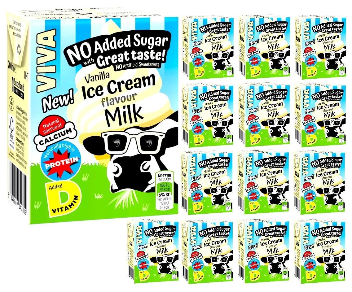 Viva Vanilla Ice Cream Flavoured Milk Drink, High in Protein, Vitamins & Calcium 200 ml (Pack of 14 Cartons)