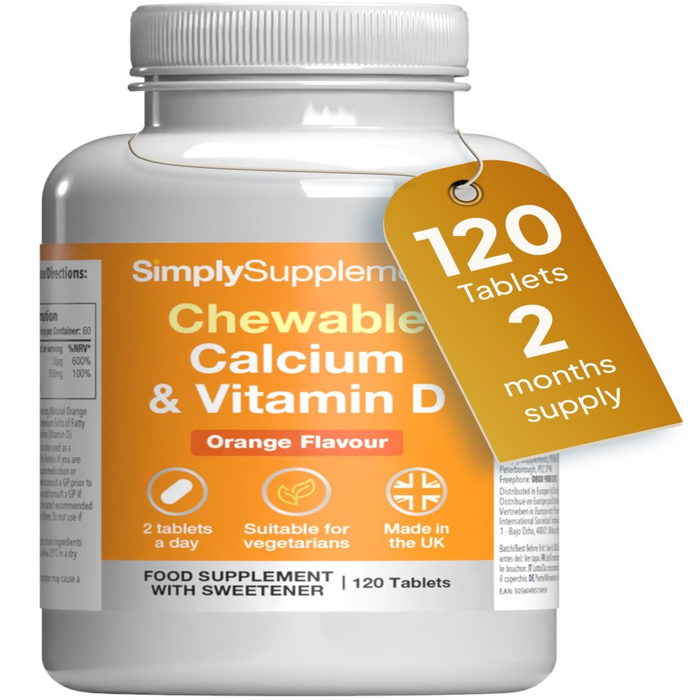 Chewable Calcium & Vitamin D3 | Supports Bone & Muscle Function | Delicious Orange Flavour | Vegetarian Friendly | 120 Tablets = 2 Months Supply | GMP-Certified & UK-Made