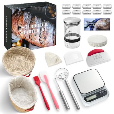 Sourdough Bread Baking Supplies, Sourdough Starter Kit with scale, Starter Jar, Bread Making Tools Kit, Sour Dough Kit Tools, Sourdough Proofing Basket, Sourdough Kit Gifts for Bakers Women Wife Mom