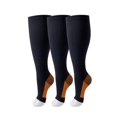 3 Pairs 2XL-7XL Plus Size Compression Socks 20-30 mmHg Wide Calf Open Toe Compression Support Stocking (AY003-20, 2XL)