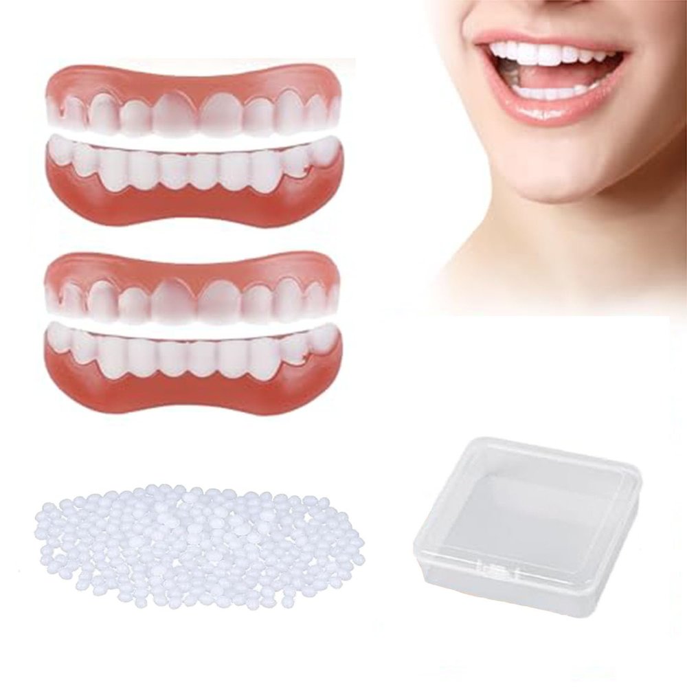 Brigtviee False Teeth,2 Pairs Instant Teeth Whitening Kit,Temporary Dentures,Artificial Braces Teeth,Clip On Veneers Top and Bottom for Men Women with Bad Teeth,Fake Teeth
