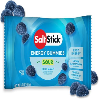 SaltStick Energy Gummies with Electrolytes, Sour Blue Razz, Easy to Chew Electrolytes Gummies, Energy Chews that Taste Great. 10 Packs, 80 Gummies