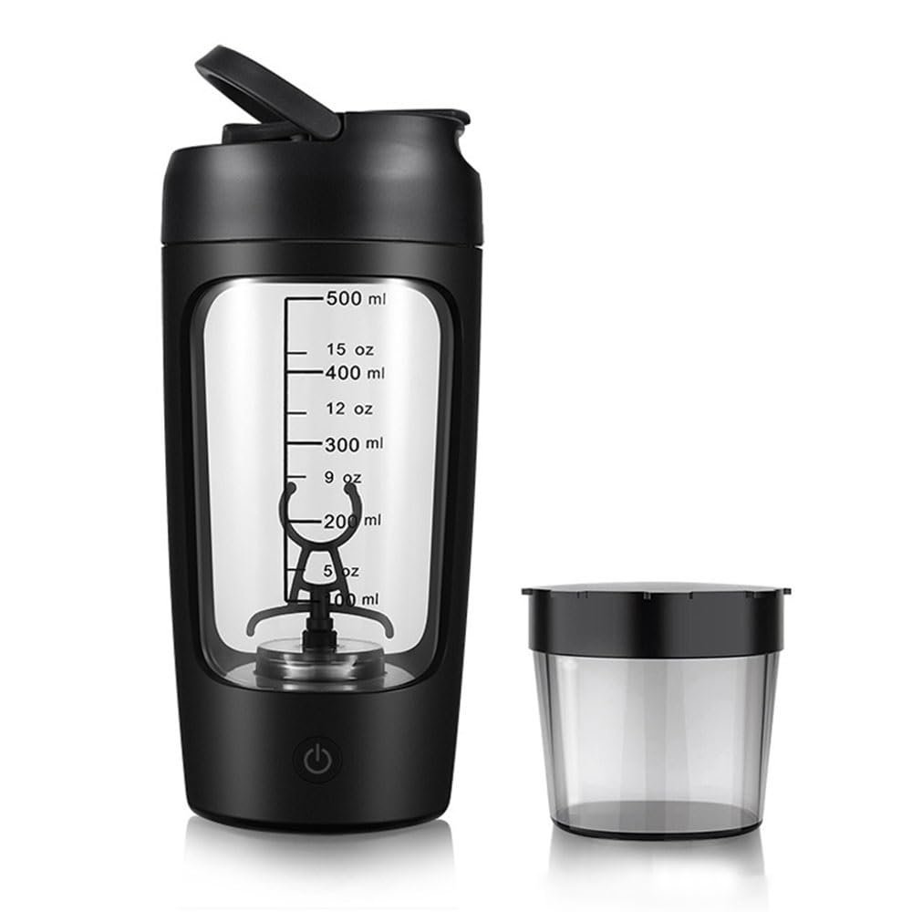 BODOBTF 650ml USB Electric Portable Whey Protein Shaker Bottle Fully Automatic Stirring Cup Rechargeable Gym BA Free Cocktail Blend(Black)