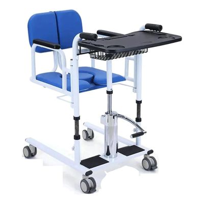 Adjustable Patient Lift Hydraulic Wheelchair with 180 Split Seat and Bedpan Dining Table for Safe Transfers and Comfort