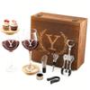 GZLDGIFTS Wine Birthday Gift Set For Women Mom Wife Engraved Monogrammed Wooden Box Mothers Day Gifts Personalized Wedding Anniversary Wine Glasses Couples Wine Stopper Opener Initial Letter (Y Set)