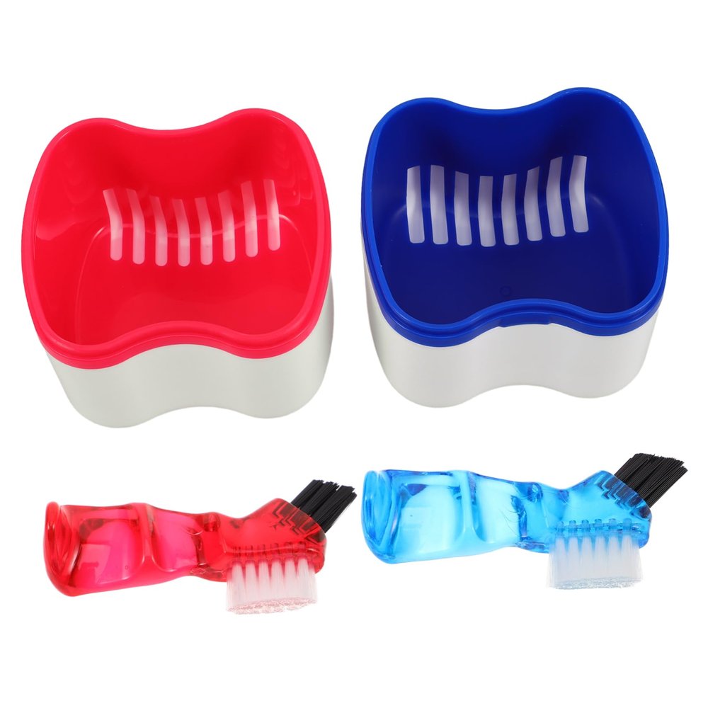Anneome 2pcs Denture Toothbrush and Storage Box Set for Dentures with Sturdy Pp+Nylon Material, Elegant European Style, Suitable for Home and Travel Use with Comprehensive Oral Care