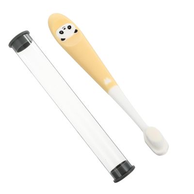 CALLARON Panda Kids Toothbrush Soft Bristles Manual Teeth Cleaning Tool Storage Bucket for Children Ages 2-12 Yellow