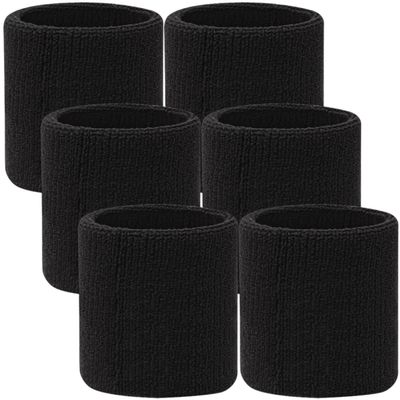 iplusmile 6pcs Elastic Wrist Sweat Bands Black Sports Wrist Straps for Running and Gym Breathable Absorbent Fitness Wristbands for Men and Women Exercise Protectors for Sprain Recovery