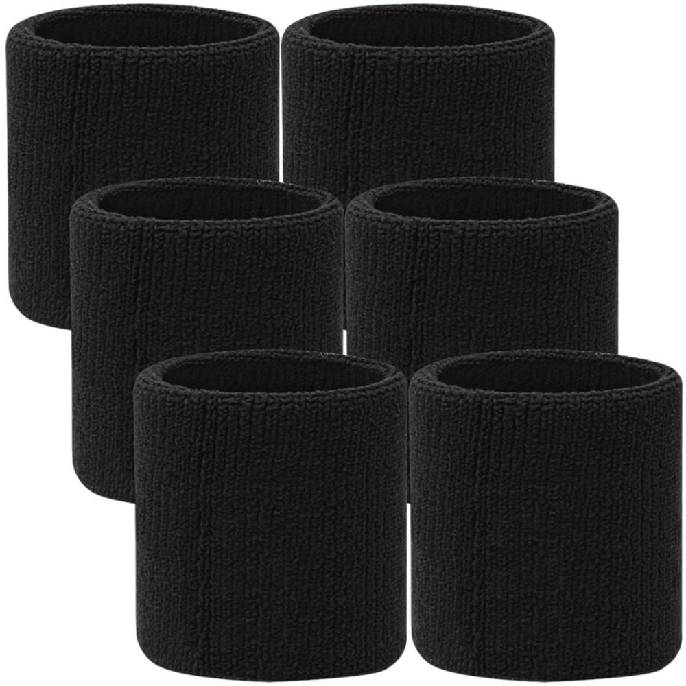 iplusmile 6pcs Elastic Wrist Sweat Bands Black Sports Wrist Straps for Running and Gym Breathable Absorbent Fitness Wristbands for Men and Women Exercise Protectors for Sprain Recovery