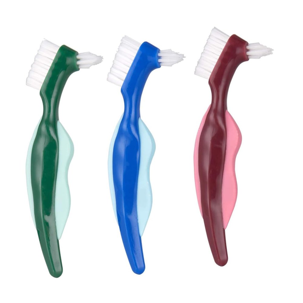 DEARMAMY Double-Sided Denture Brush Toothbrush with Hard Bristles 3pcs Suitable for Denture Care Washable Plastic Handle for False Teeth Cleaning