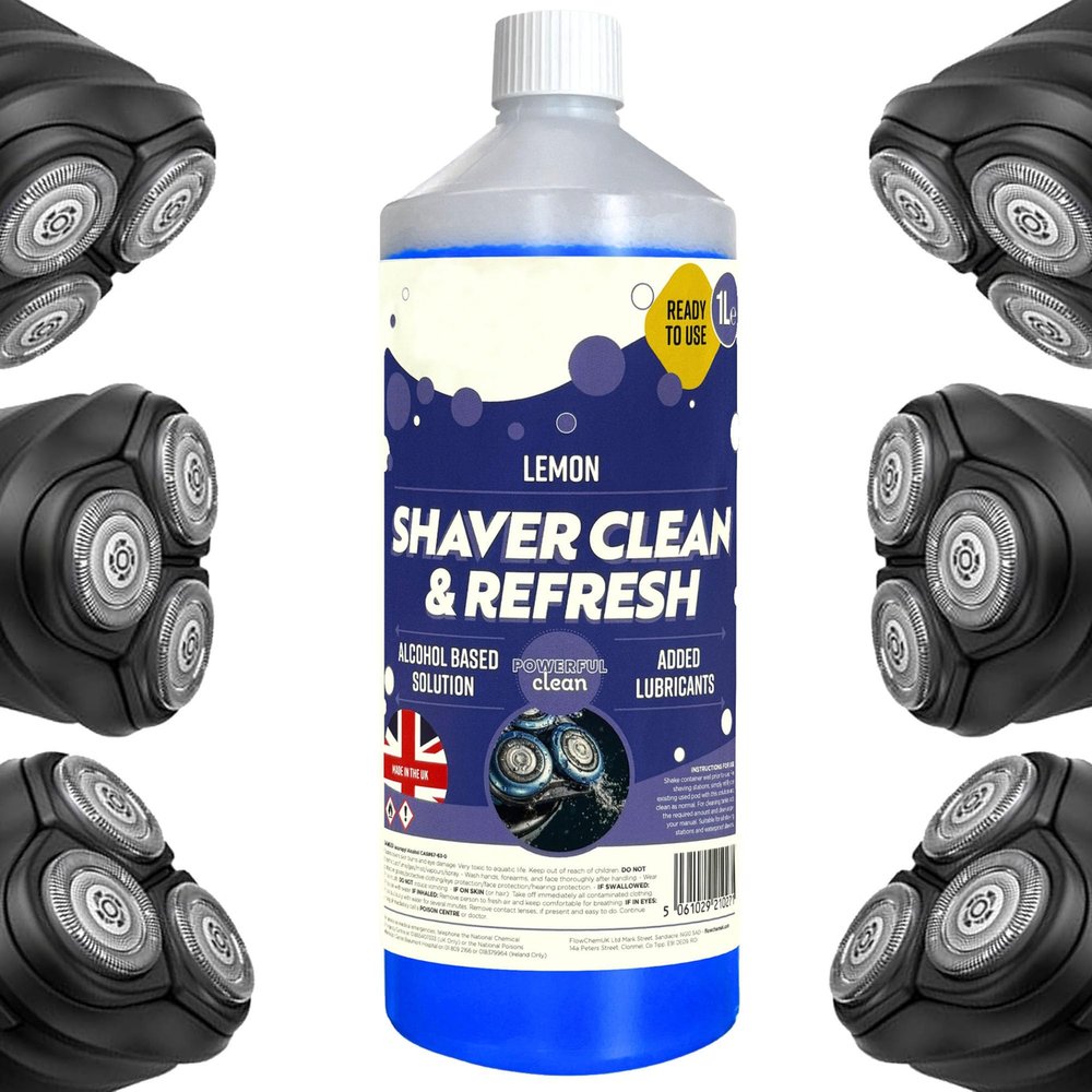 1 Litre Shaver Cleaning Refill Fluid Handy Size Bathroom Bottle Clean & Renew Cartridge Hygienically Cleans, Removes Residual Hair & Skin Particles (4)