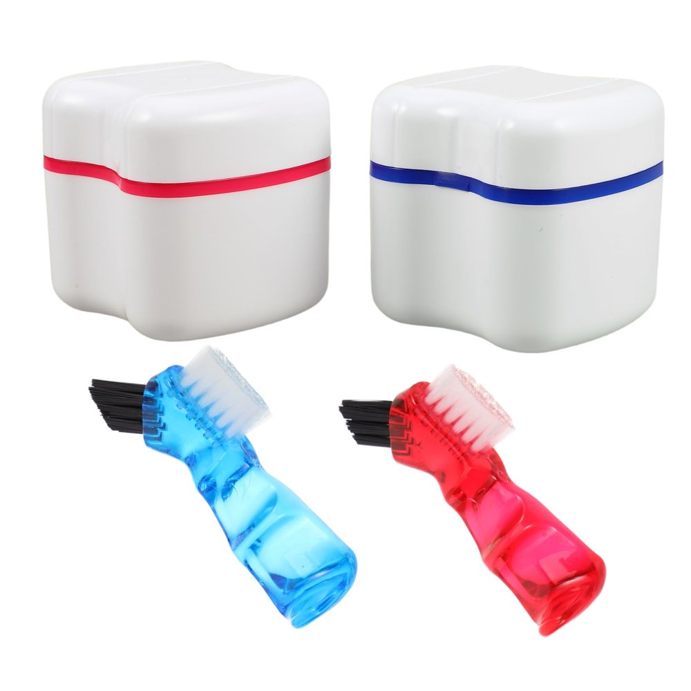 WEKAMOS 2pcs Denture Cleaning Kit with Sturdy Pp+Nylon Brush and Portable Storage Box, Designed for Dentures, for Home and Travel Use, Elegant European Style with Sophisticated Design