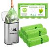 100 Counts 30L Biodegradable Bin Liners, Tie Handle, 8Gallon/30 Litre Compostable Food Waste Garbage Bags Trash Caddy Liners, Recycling Degradable Rubbish Bag for Kitchen Bathroom Garden Green 60x74cm view 1