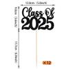 12 Pack Class of 2025 Graduation Centerpiece Sticks Glitter Class of 2025 Cake Toppers Diploma Grad Cap Table Centerpiece Sticks for School Graduation Theme Party Black view 2