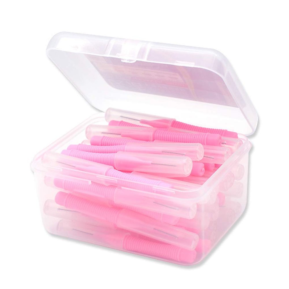 40Pcs Interdental Brush Floss Push-Pull Teeth Brushes Handheld Outdoor Oral Hygiene Tool Household Holiday Pink 0.7mm