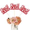 12 Pack Class of 2025 Graduation Centerpiece Sticks Glitter Class of 2025 Cake Toppers Diploma Grad Cap Table Centerpiece Sticks for School Graduation Theme Party Red view 1
